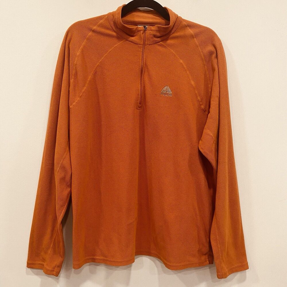 VTG NIKE ACG Triangle L Orange 1/4 Zip Pullover Waffle Knit Popover Sweater Y2K